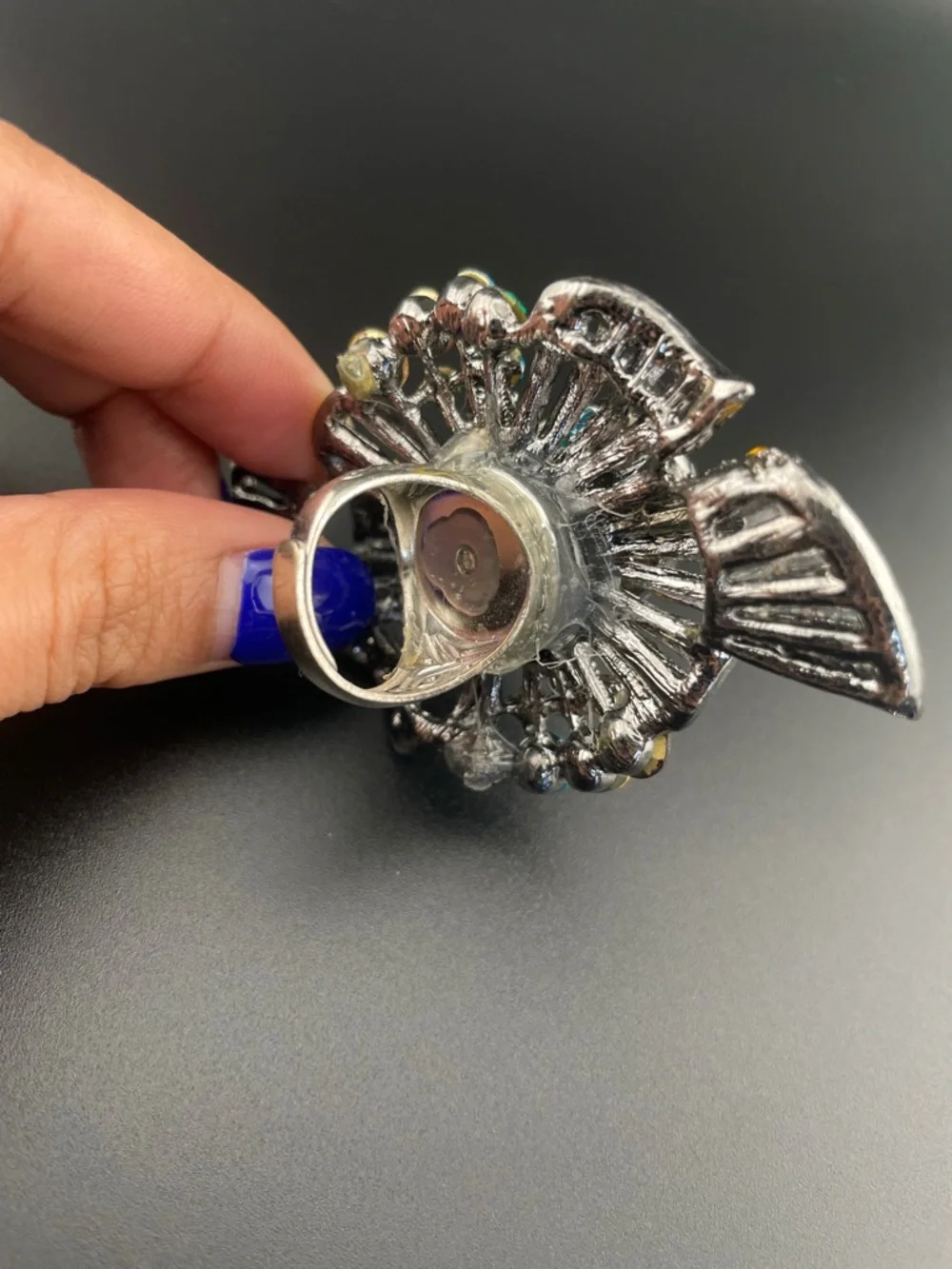 Vintage Oversized Azure Crystal Statement Ring | Multi-Gem Mosaic